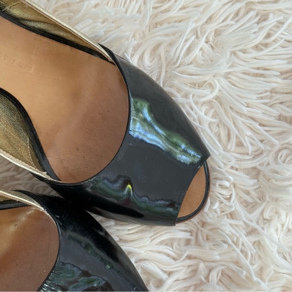 Giuseppe Zanotti Peep Toe Gold Black Patent leather Stiletto Pump SZ 37.5 B sexy - Picture 4 of 13